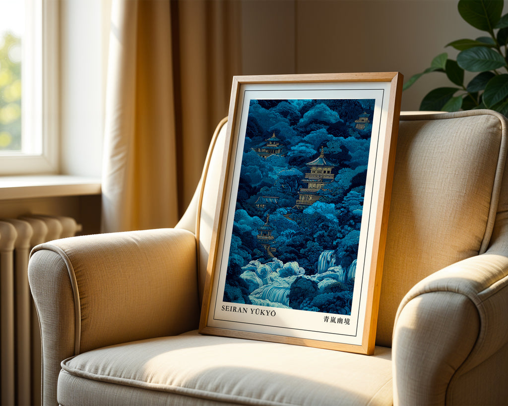Japanese Temple Print art print framed on a wall