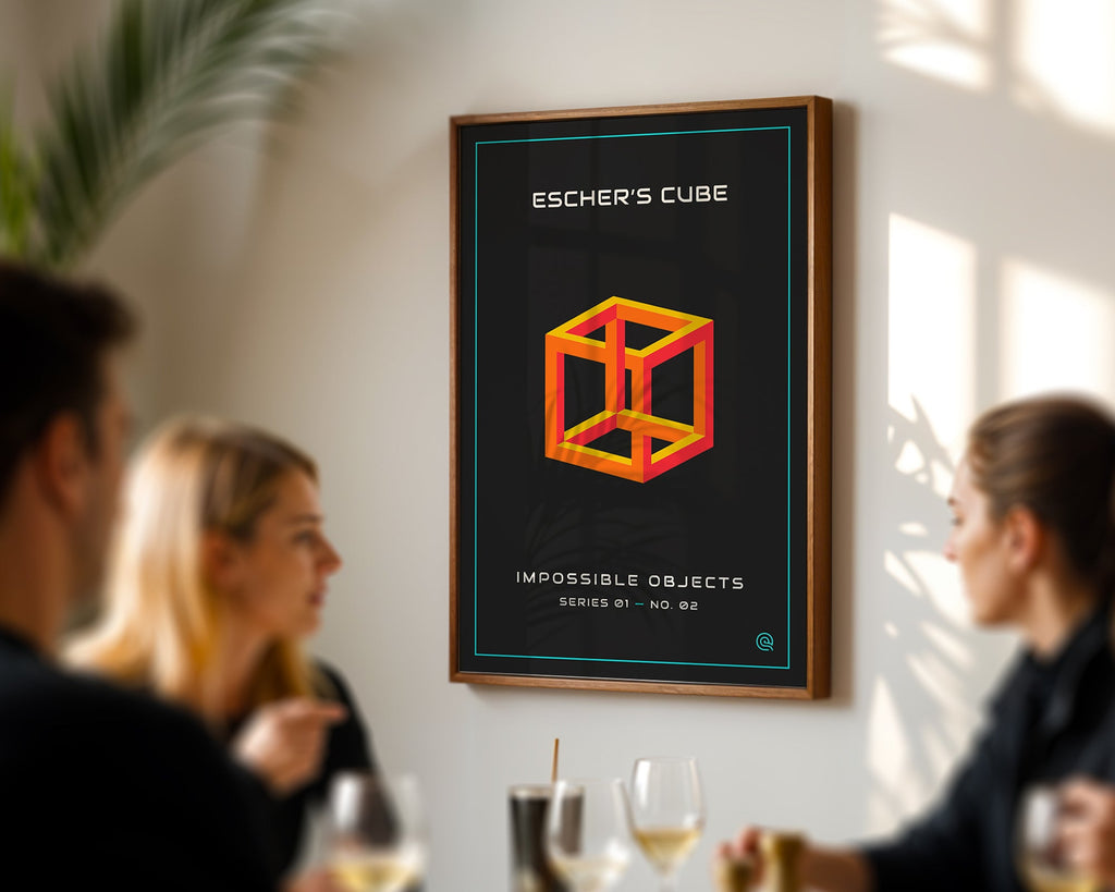 Impossible Cube Print — Digital Download mockup in a furnished room