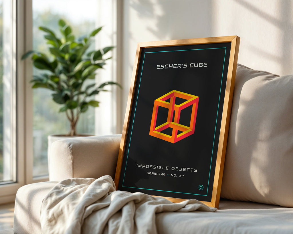 Impossible Cube Print — Digital Download styled on a console, digital download mockup