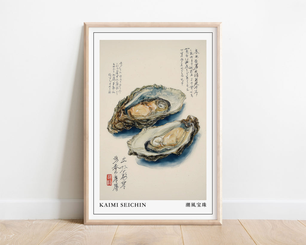 Japanese Oyster Print: Coastal Kitchen Japandi Wall Art