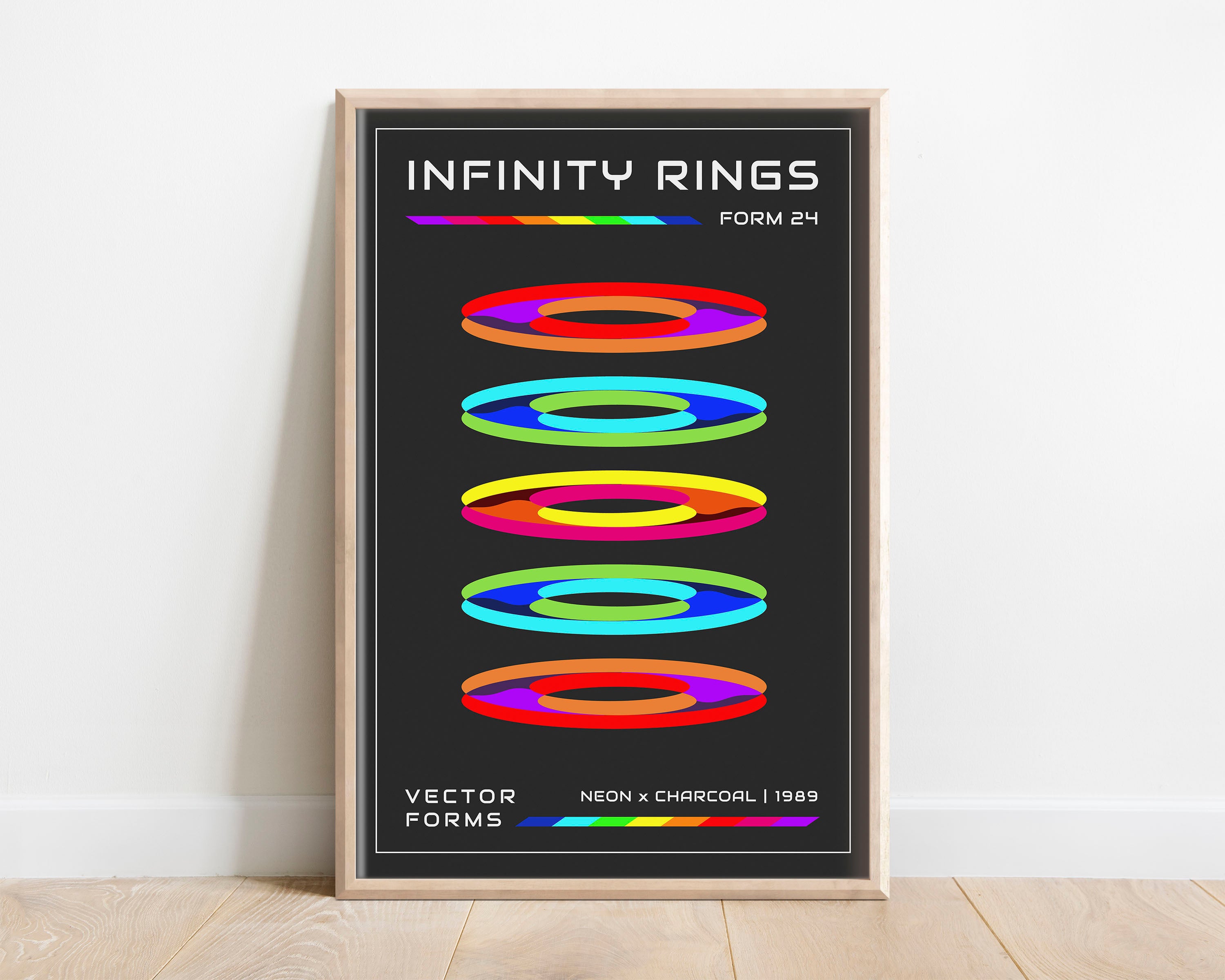 Neon Rings Print: Retro-Futuristic Abstract Wall Art