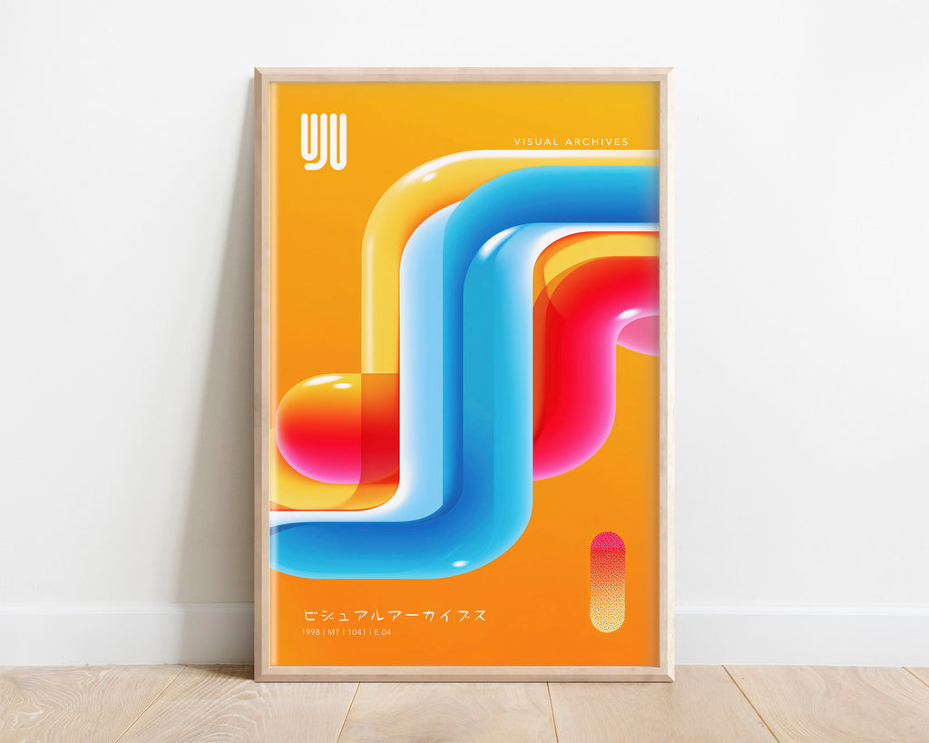 Neon Abstract Print: Retro-Futuristic Geometric Wall Art