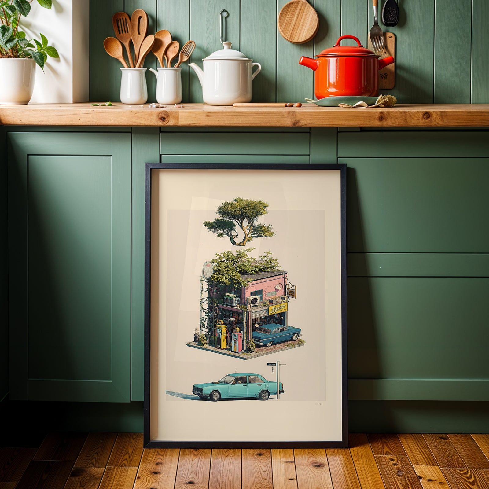 Retro Gas Station Print: Japanese Vintage Wall Art