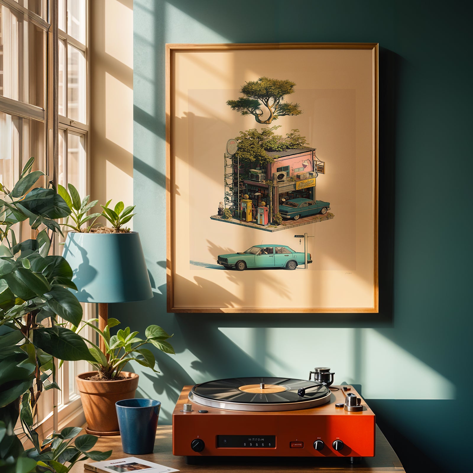 Retro Gas Station Print: Japanese Vintage Wall Art