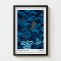 Japanese Temple Print art print, a temple in a still ukiyo-e landscape