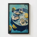 Oyster still life with lemon, coastal kitchen art print
