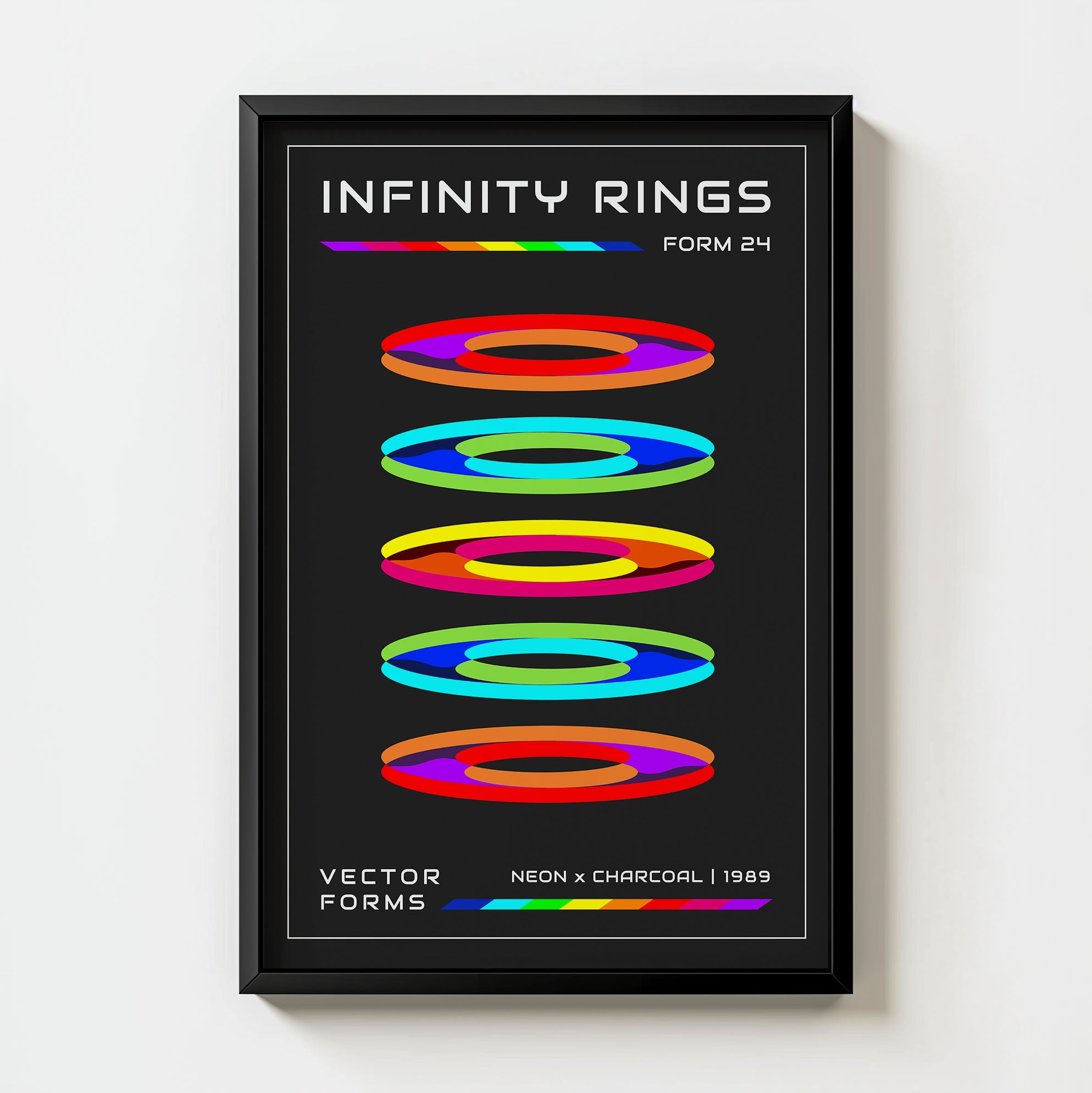 Neon Rings Print: Retro-Futuristic Abstract Wall Art