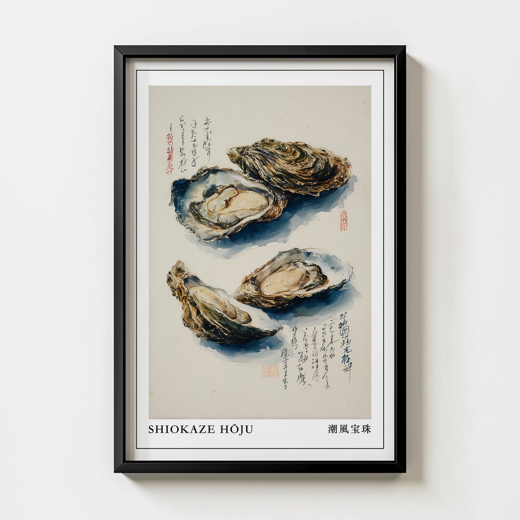 Sumi-e Oyster Print digital download, single oyster in loose sumi-e ink brushwork