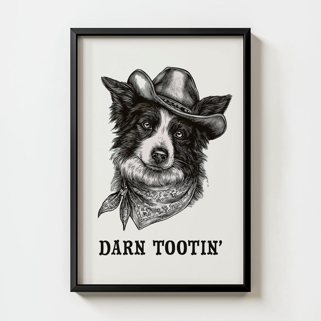 Cowboy Dog Print digital download, dog dressed in cowboy hat, bandana and boots