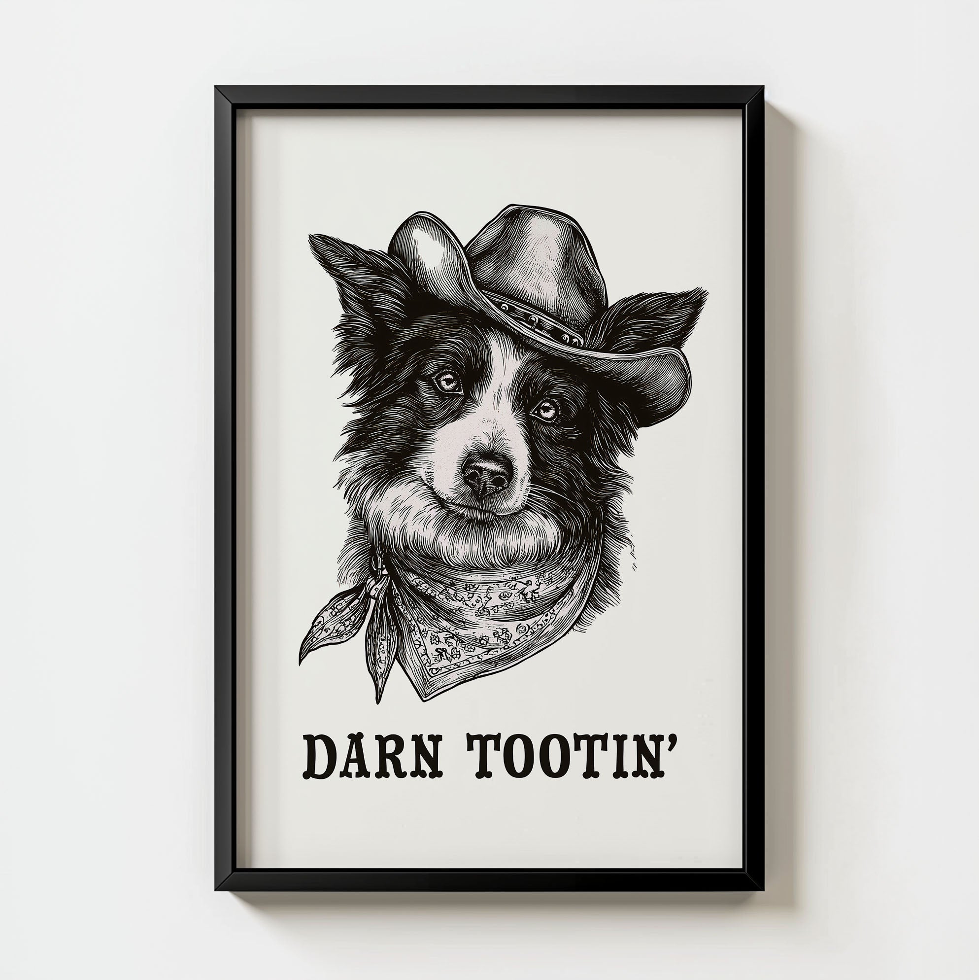 Cowboy Dog Print digital download, dog dressed in cowboy hat, bandana and boots