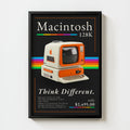 Retro Macintosh 128K vintage computer art print framed on an office wall