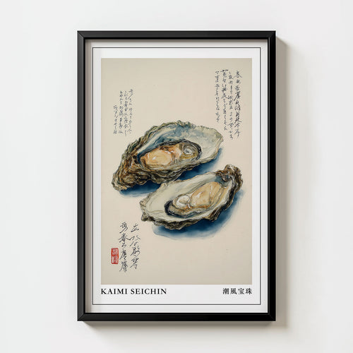 Japanese Oyster Print: Coastal Kitchen Japandi Wall Art