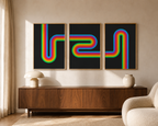 Left, Middle, and Right panels of the Retro Rainbow triptych displayed together