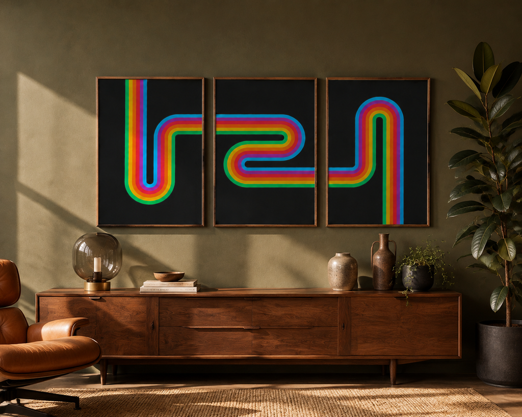 Retro Rainbow Print Triptych Set — Digital Download