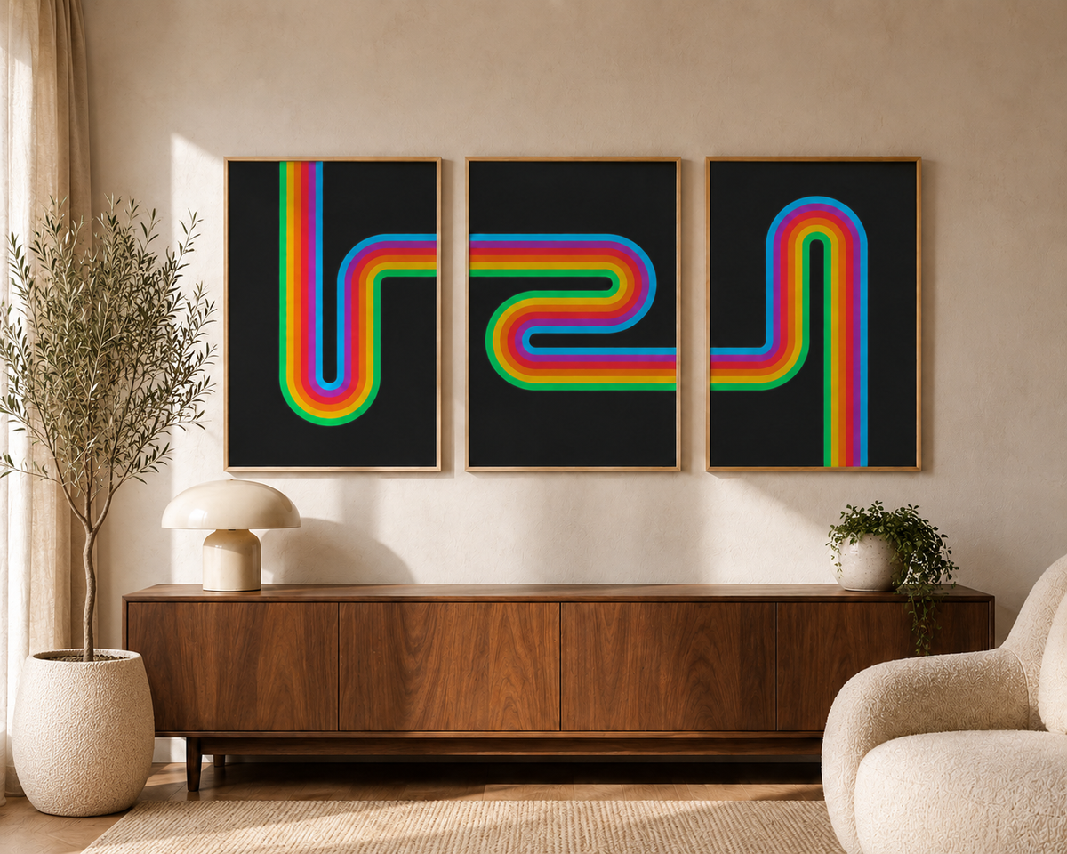 Retro Rainbow Print Triptych Set
