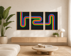 Retro Rainbow Print Triptych Set