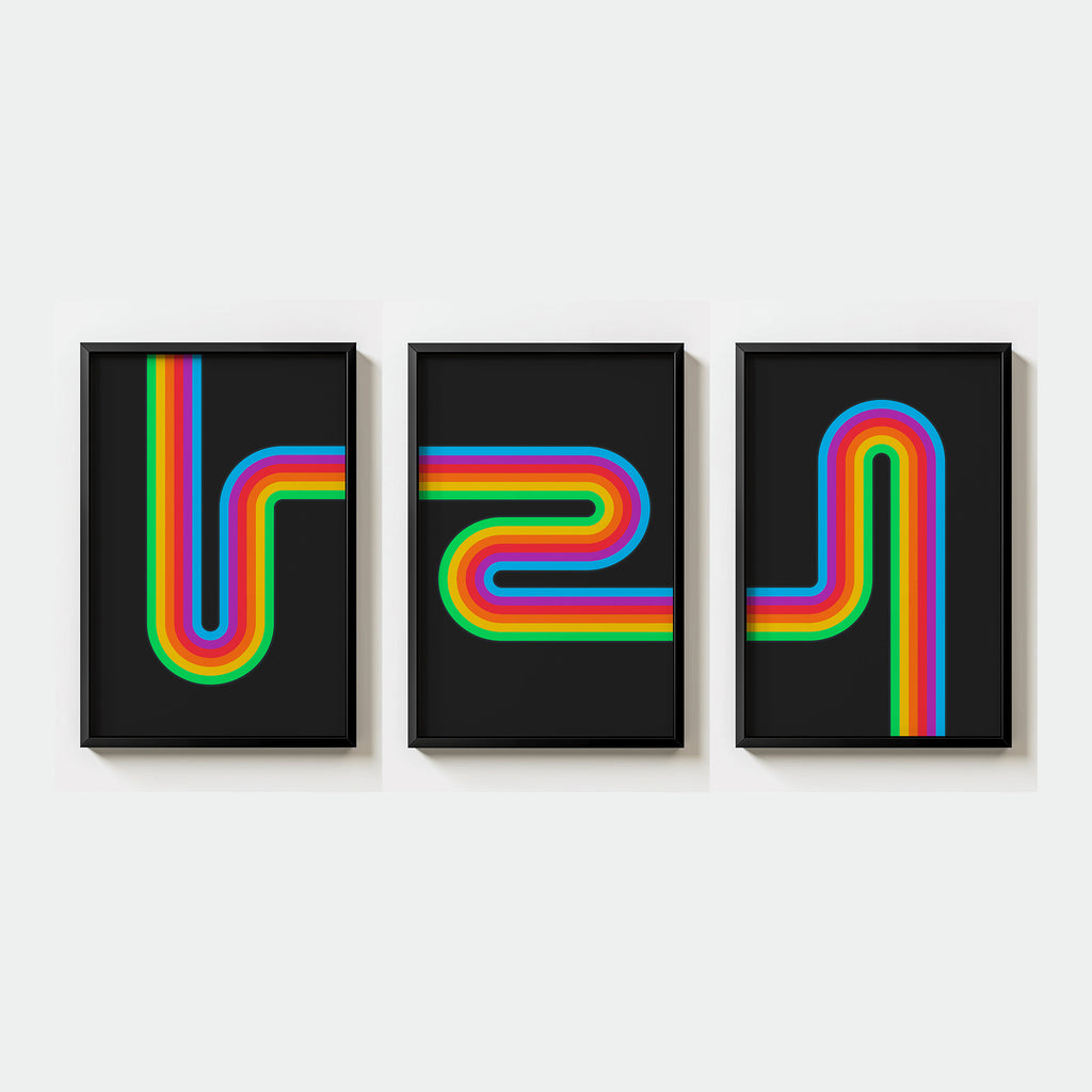 Retro Rainbow Print Set - Geometric Triptych digital download